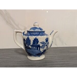 Vintage Blue Willow Miniature Teapot Blue White Porcelain Made in Japan 3.25"